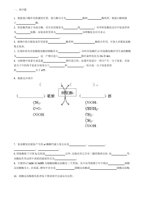 一、填空题1．根据蛋白酶作用肽键的位置，蛋白酶可分为酶和酶两类