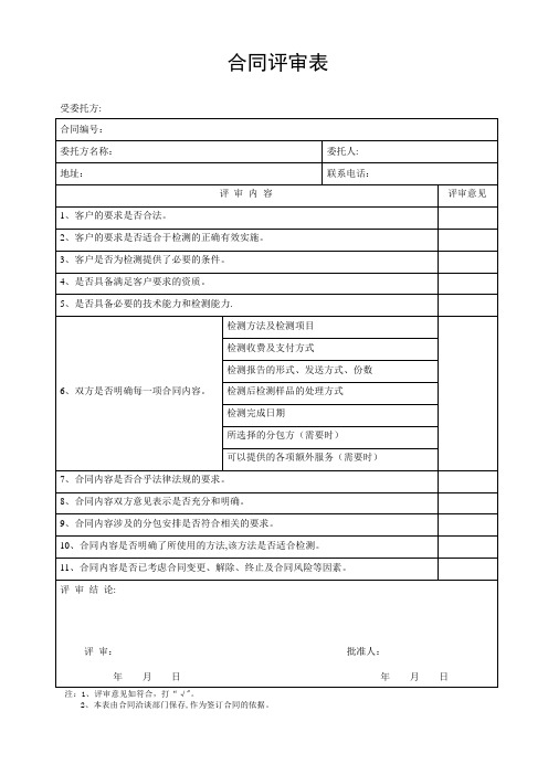 合同评审记录表【范本模板】