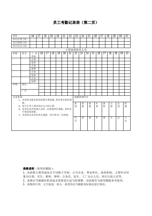 员工考勤记录表(二)