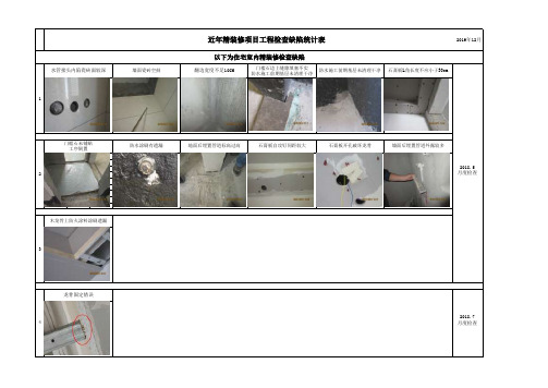 近年精装修项目工程检查缺陷统计表