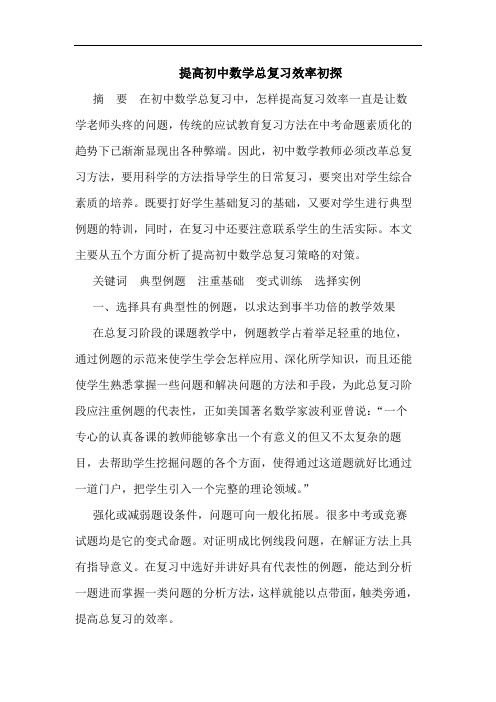 提高初中数学总复习效率论文