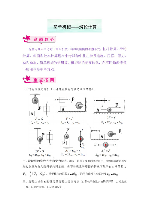 15简单机械滑轮计算(原卷版)