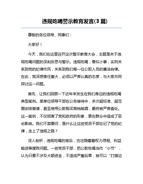 违规吃喝警示教育发言(3篇)