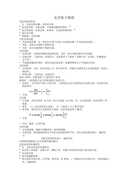 光学原子物理 高中物理 知识点 公式 知识体系 集锦