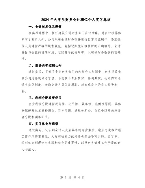 2024年大学生财务会计职位个人实习总结(3篇)