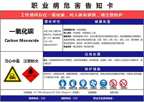 【一氧化碳】职业病危害告知卡(精编版)