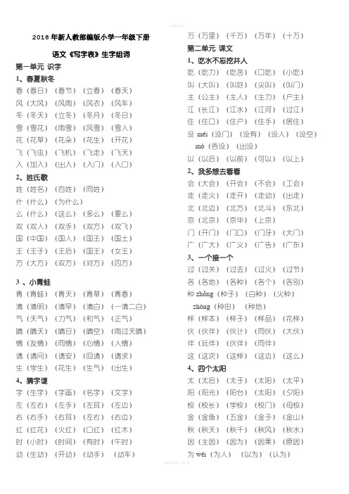 2018一年级下册一类字组词