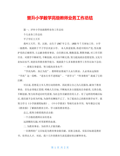 晋升小学数学高级教师业务工作总结