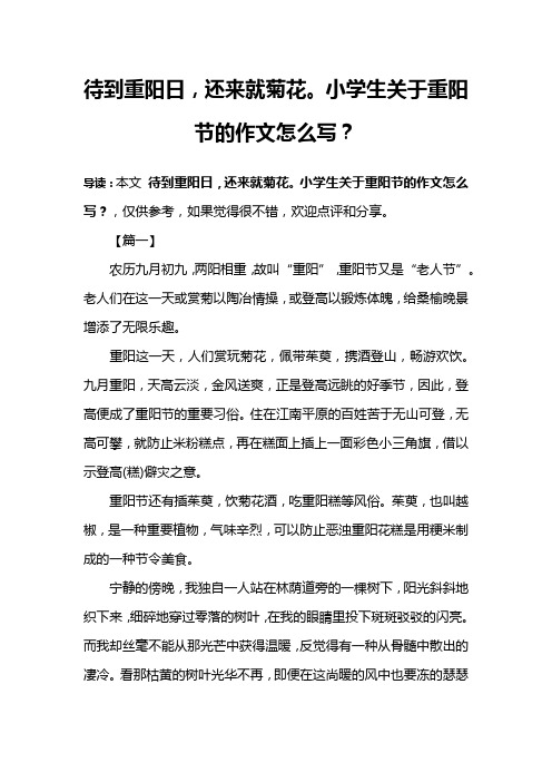 待到重阳日,还来就菊花。小学生关于重阳节的作文怎么写？