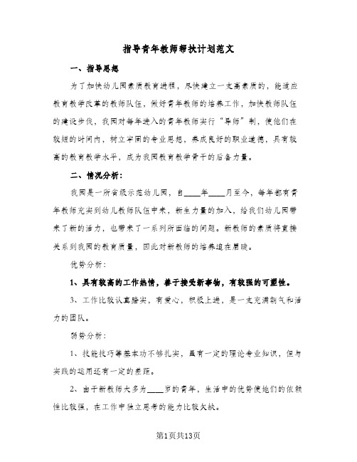 指导青年教师帮扶计划范文(5篇)