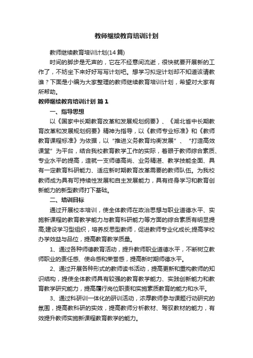 教师继续教育培训计划（14篇）