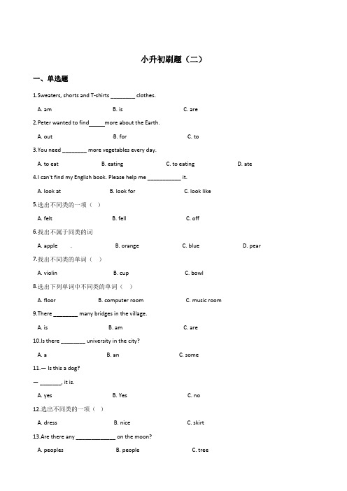 六年级下册英语试题--小升初刷题(二) 译林版 (三起) 含答案