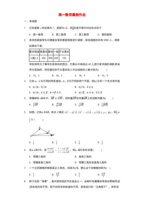 2021年新教材高一数学暑假作业四新人教A版