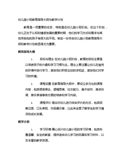 幼儿园小班教育指导大纲与教学计划