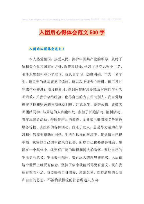 入团后心得体会范文500字