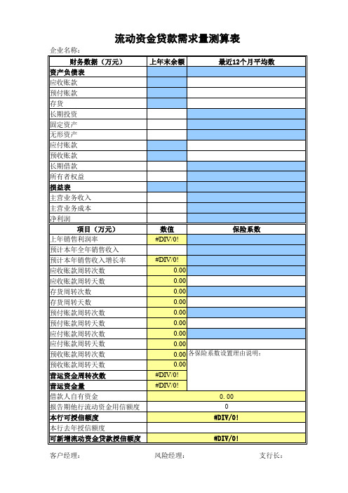 流动资金贷款需求量测算表