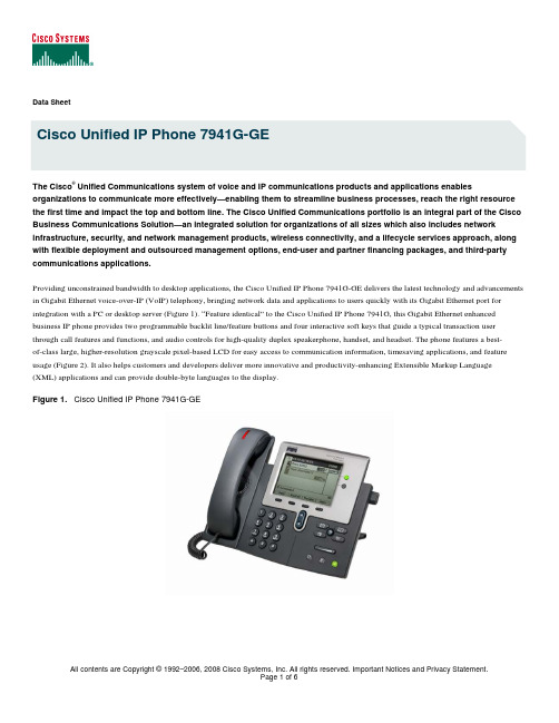 Cisco Unified IP Phone 7941G-GE 数据表说明书