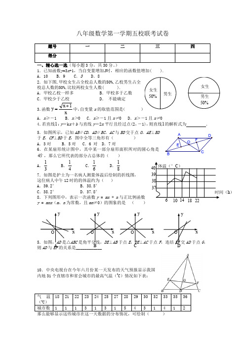 八年级数学第一学期五校联考试卷