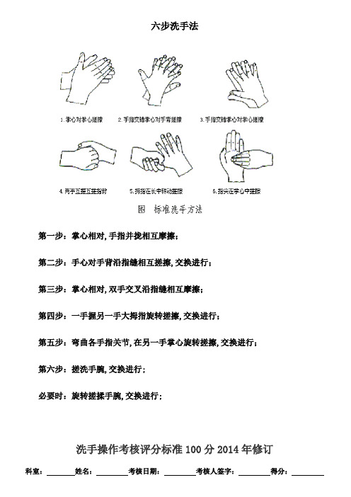 六步洗手法步骤及考核标准