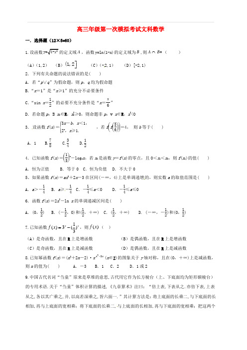 山东省临沂市第十九中学新2019届高三数学上学期第一次模拟考试试题文(含答案)