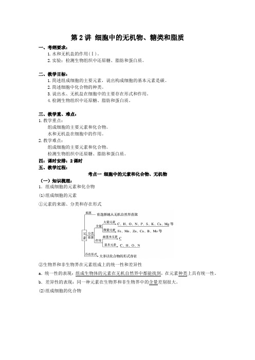 第一单元第2讲 细胞中的无机盐、糖类和脂(核心素养教案)