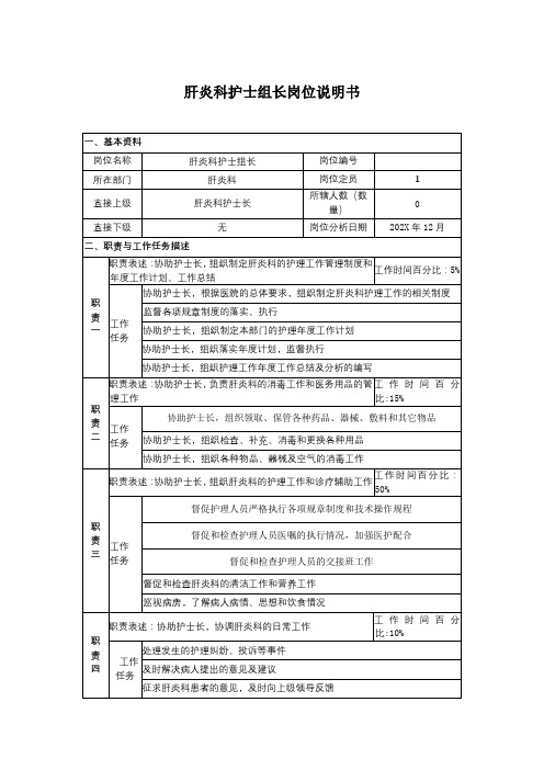 医院-肝炎科护士组长岗位说明书