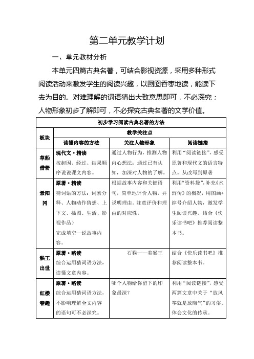 部编版语文五年级下册第二单元教学计划