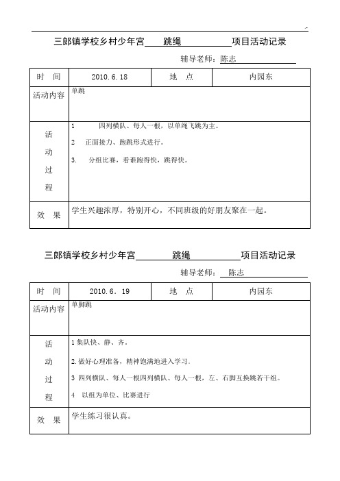 少年宫跳绳规划项目活动文本记录