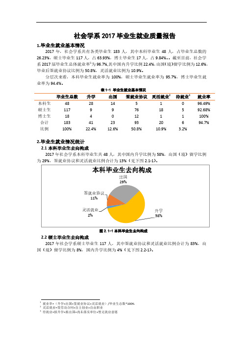 社会学系2017毕业生就业质量报告