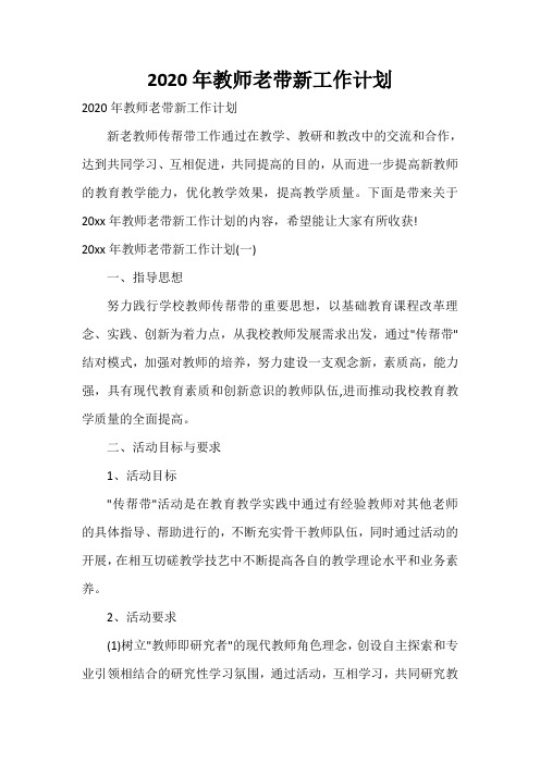  2020年教师老带新工作计划