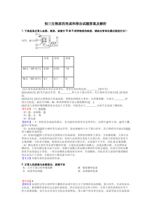 初三生物尿的形成和排出试题答案及解析
