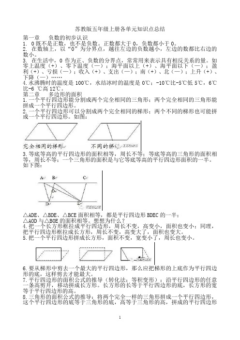 苏教版五年级数学上册各单元知识点总结