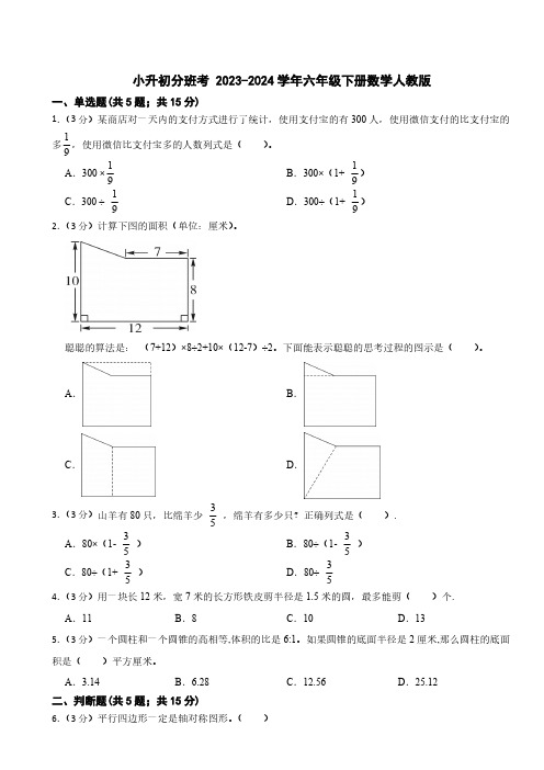 小升初分班考(含答案) 2023-2024学年六年级下册数学人教版