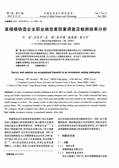 某熔模铸造企业职业病危害因素调查及检测结果分析