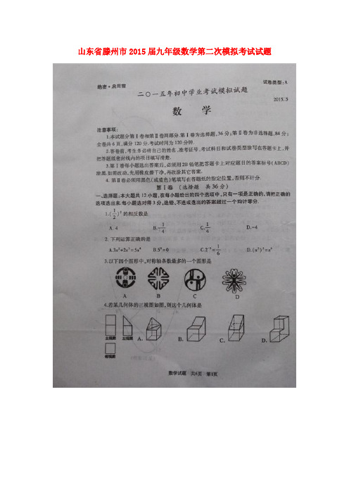 山东省滕州市九年级数学第二次模拟考试试题(扫描版)