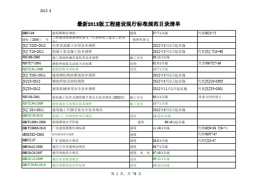 2013年版最新工程建设现行标准规范目录清单