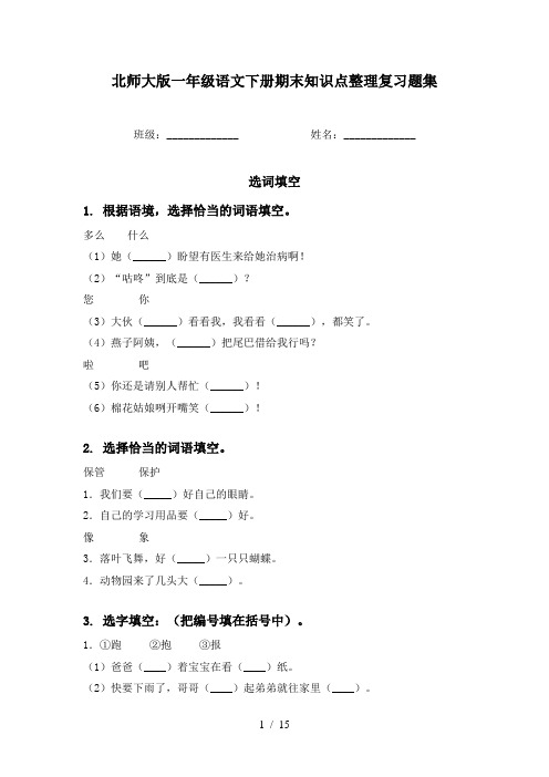 北师大版一年级语文下册期末知识点整理复习题集