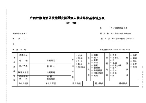 广西壮族自治区按比例安排残疾人就业单位基本情况表