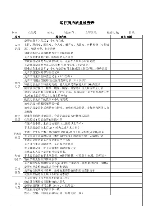 运行病历质量检查表