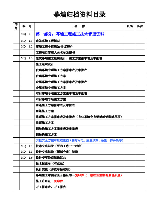 幕墙资料归档目录-最终版