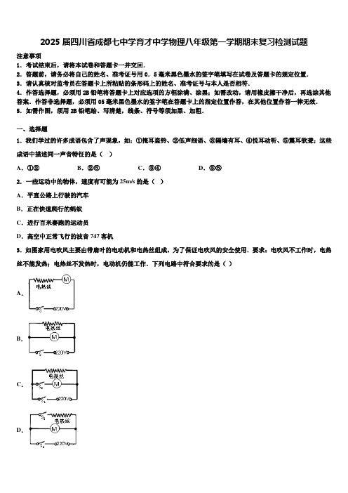 2025届四川省成都七中学育才中学物理八年级第一学期期末复习检测试题含解析