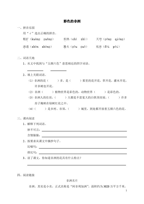 小学五年级语文《28彩色的非洲》同步练习(含答案)