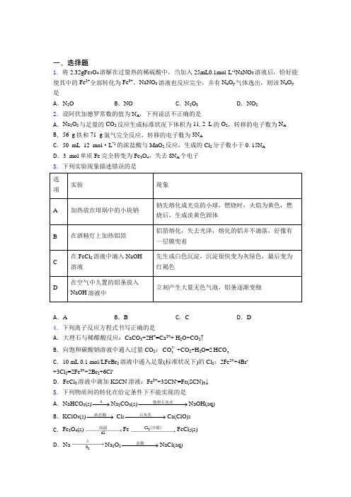 四川遂宁市高中化学必修一第三章《铁金属材料》经典复习题(答案解析)