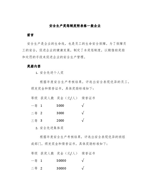 安全生产奖惩制度附表格一般企业