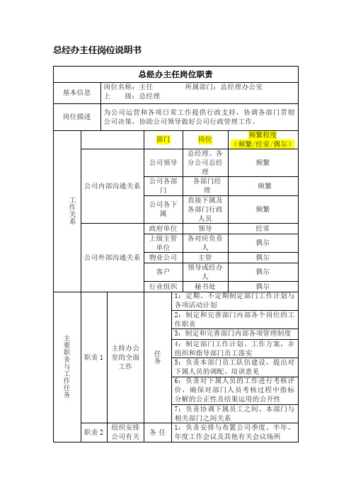 总经办主任岗位说明书