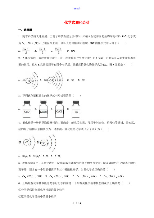 中考化学 化学式和化合价培优专题练习(含解析)-人教版初中九年级全册化学试题