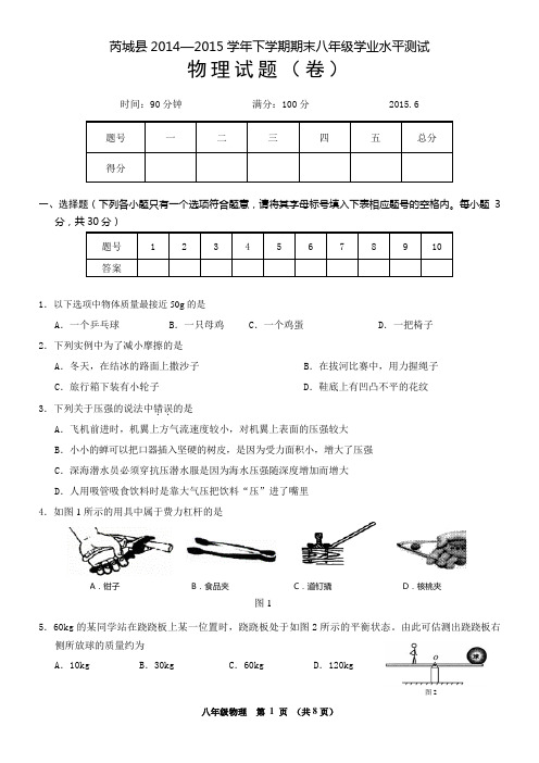 14-15芮城八年级升级物理试题(1)