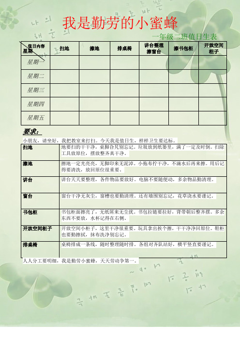 小学值日生安排要求表(1)