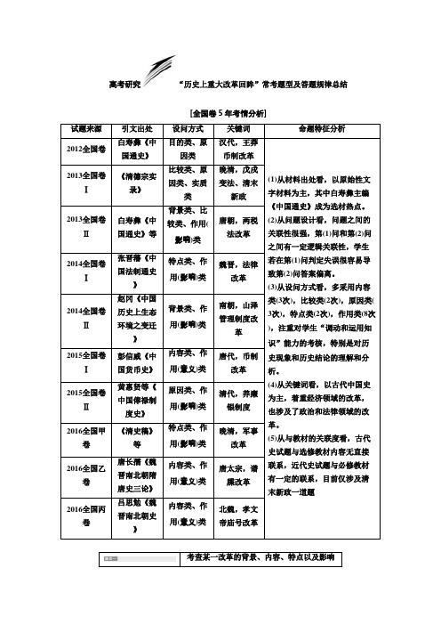 [备考资料]2020届一轮复习人教版   “历史上重大改革回眸”常考题型及答题规律总结   教案.docx