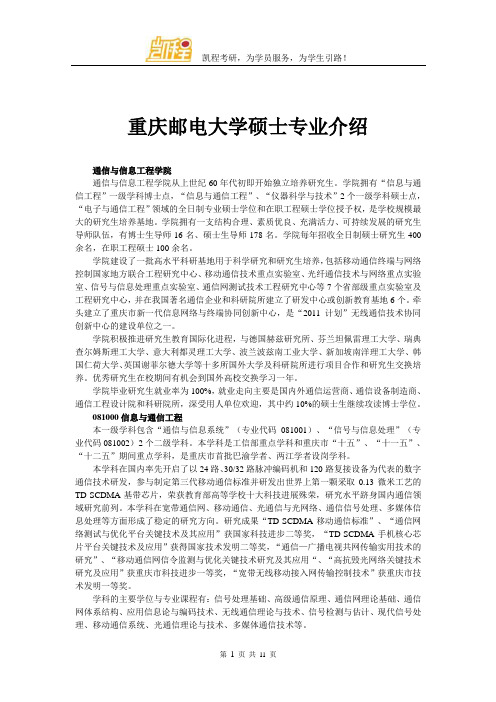 重庆邮电大学硕士专业介绍